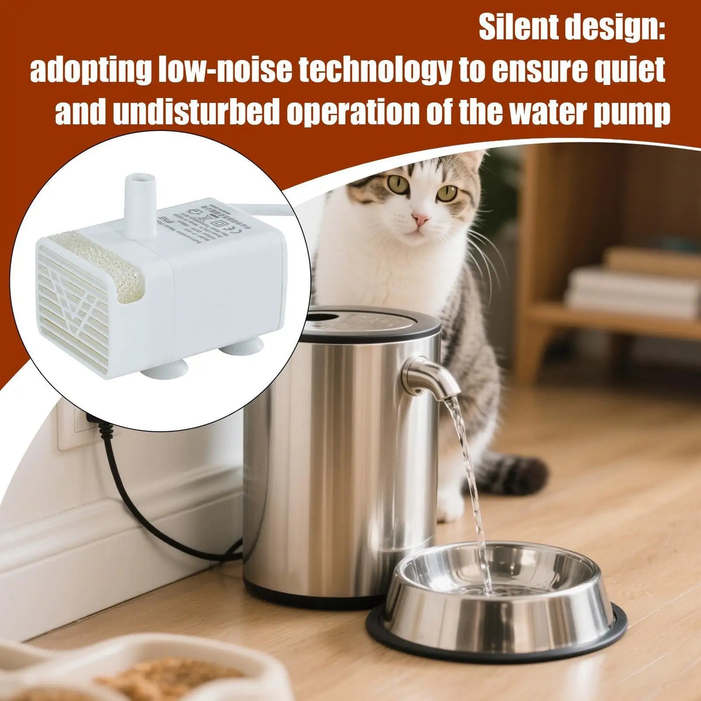 Bomba de Agua para Bebedero de Gatos, Bomba de Repuesto Ultra Silenciosa, Dispensador de Agua para Mascotas, Bomba Sumergible para Bebedero de Gatos, Suministros para Mascotas