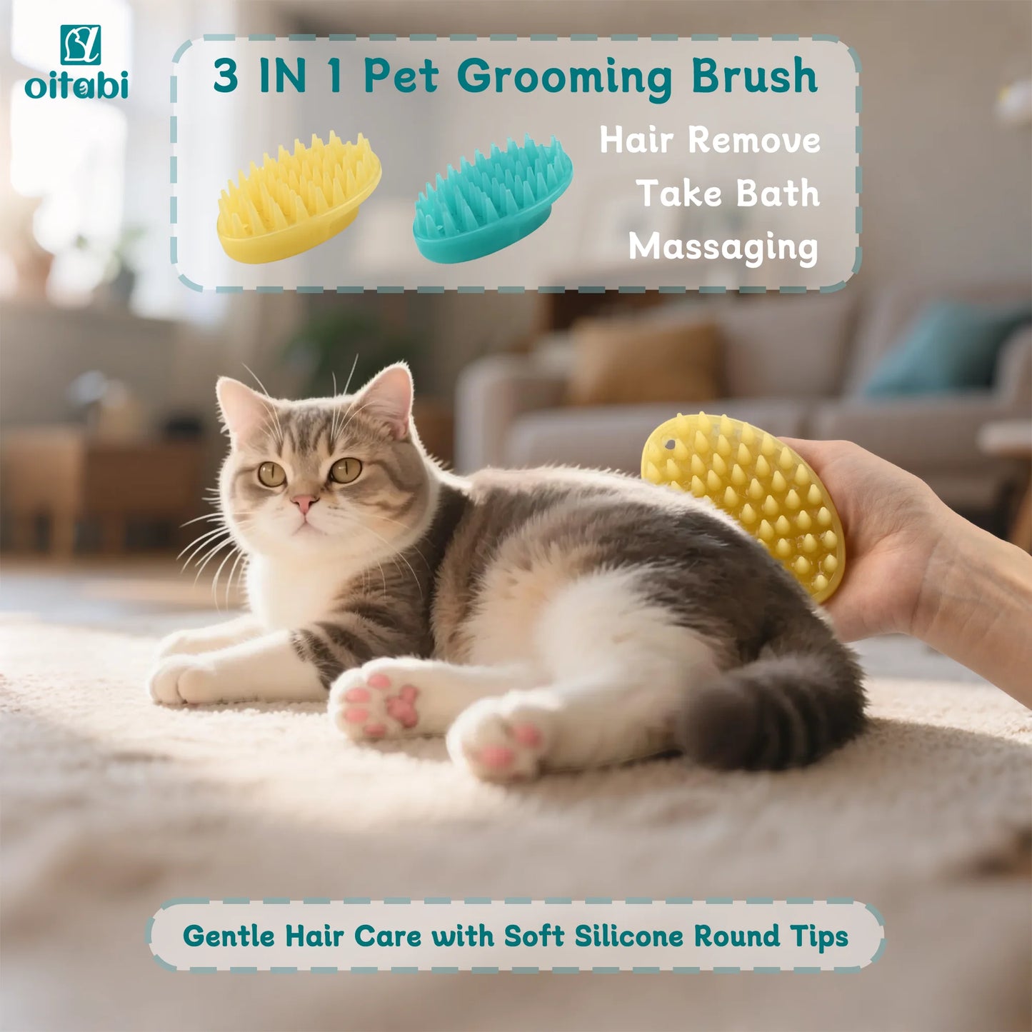 Oitabi Pet Soft Rubber Brush for Short Hair Dogs Cats, Shower Wash Curry Brush, Dog Hair Combing Back Massage for Short Hair Pet