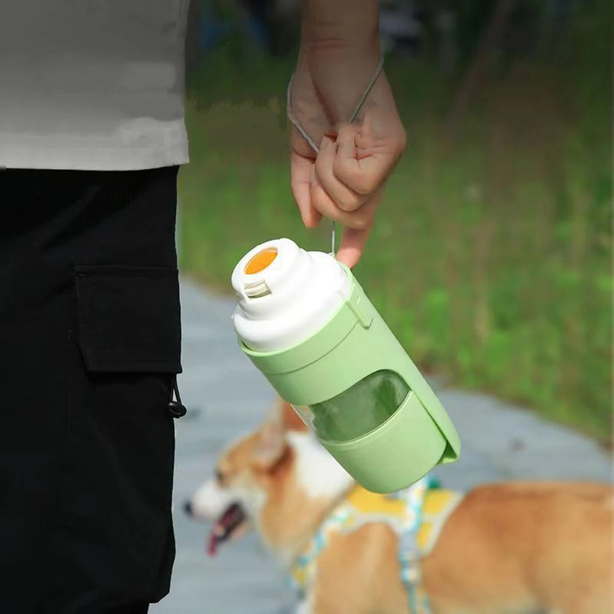 Botella de agua portátil para perros y gatos con almacenamiento de alimentos y contenedor de agua para cachorros, cuenco alimentador para perros, suministros para mascotas de viaje al aire libre