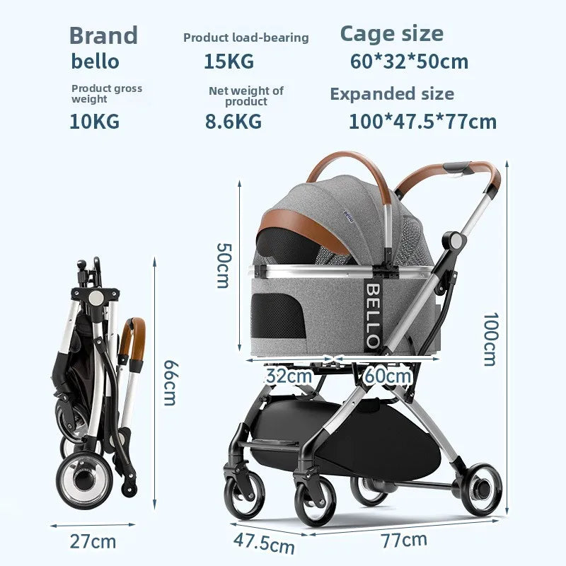 Cochecito Transportín Premium Plegable para Perros y Gatos