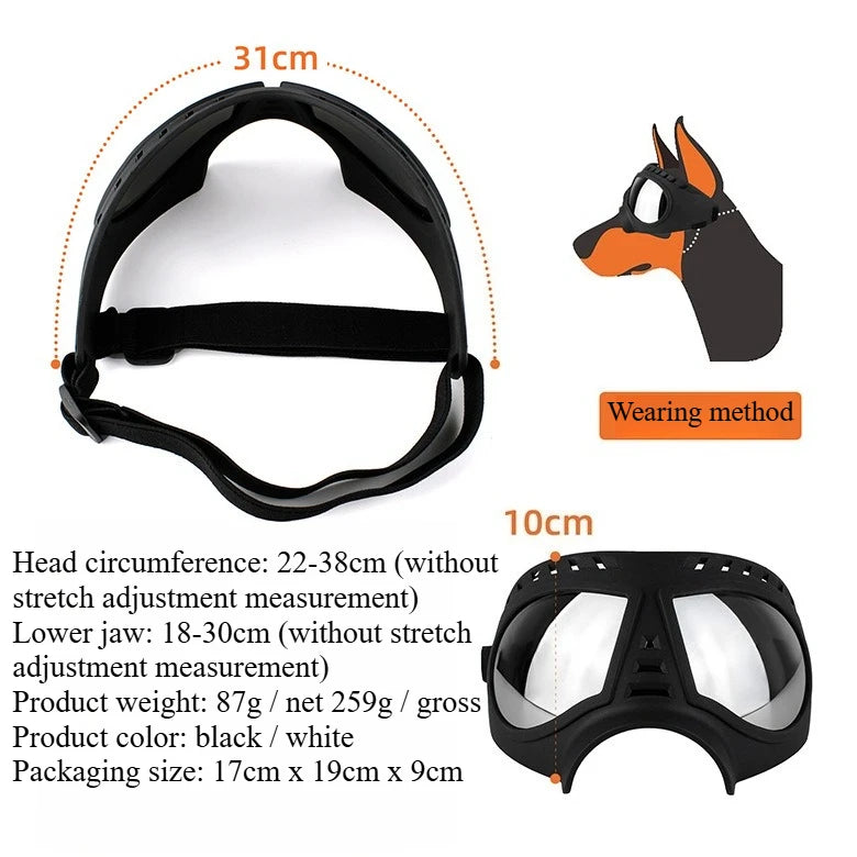 Gafas para Mascotas, Perros Medianos y Grandes, Protección contra Nieve, Bloqueo UV, Resistentes al Viento, Gafas de Sol, Máscara, Correas Ajustables