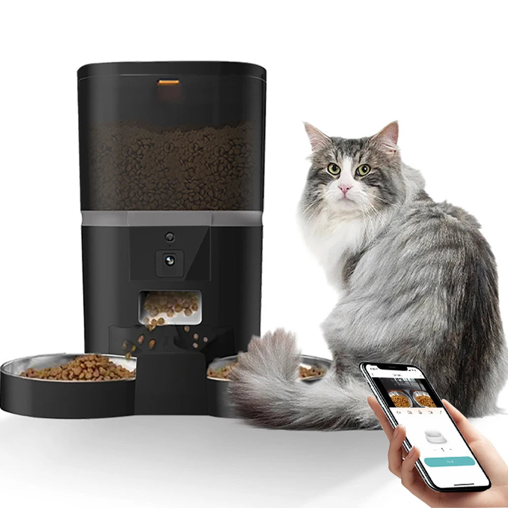 4L WiFi Automatic Cats Feeder With Camera Video Dogs Food Dispenser Pet Smart Voice RecorderAuto Feeder For Cat Dog Bowl