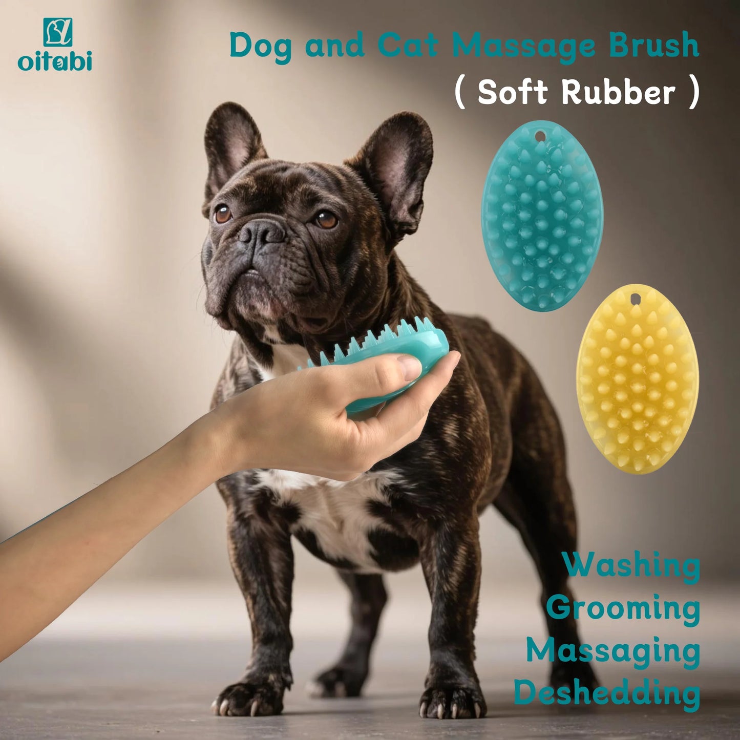Oitabi Pet Soft Rubber Brush for Short Hair Dogs Cats, Shower Wash Curry Brush, Dog Hair Combing Back Massage for Short Hair Pet