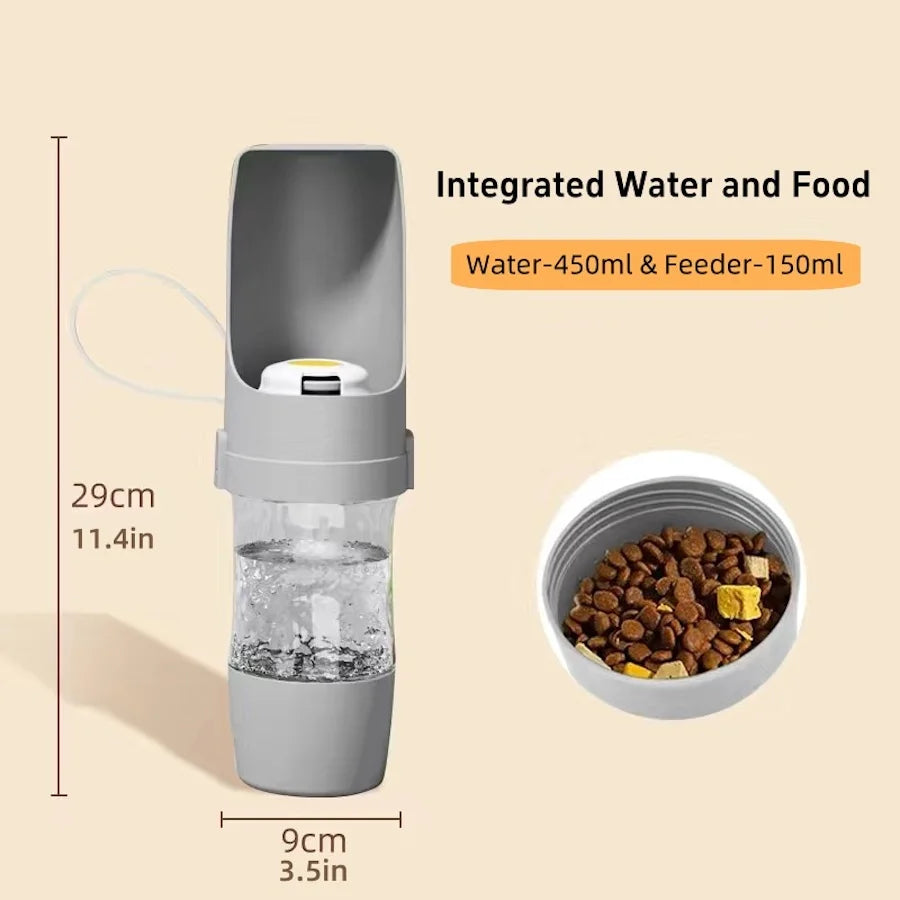 Botella de agua portátil para perros y gatos con almacenamiento de alimentos y contenedor de agua para cachorros, cuenco alimentador para perros, suministros para mascotas de viaje al aire libre