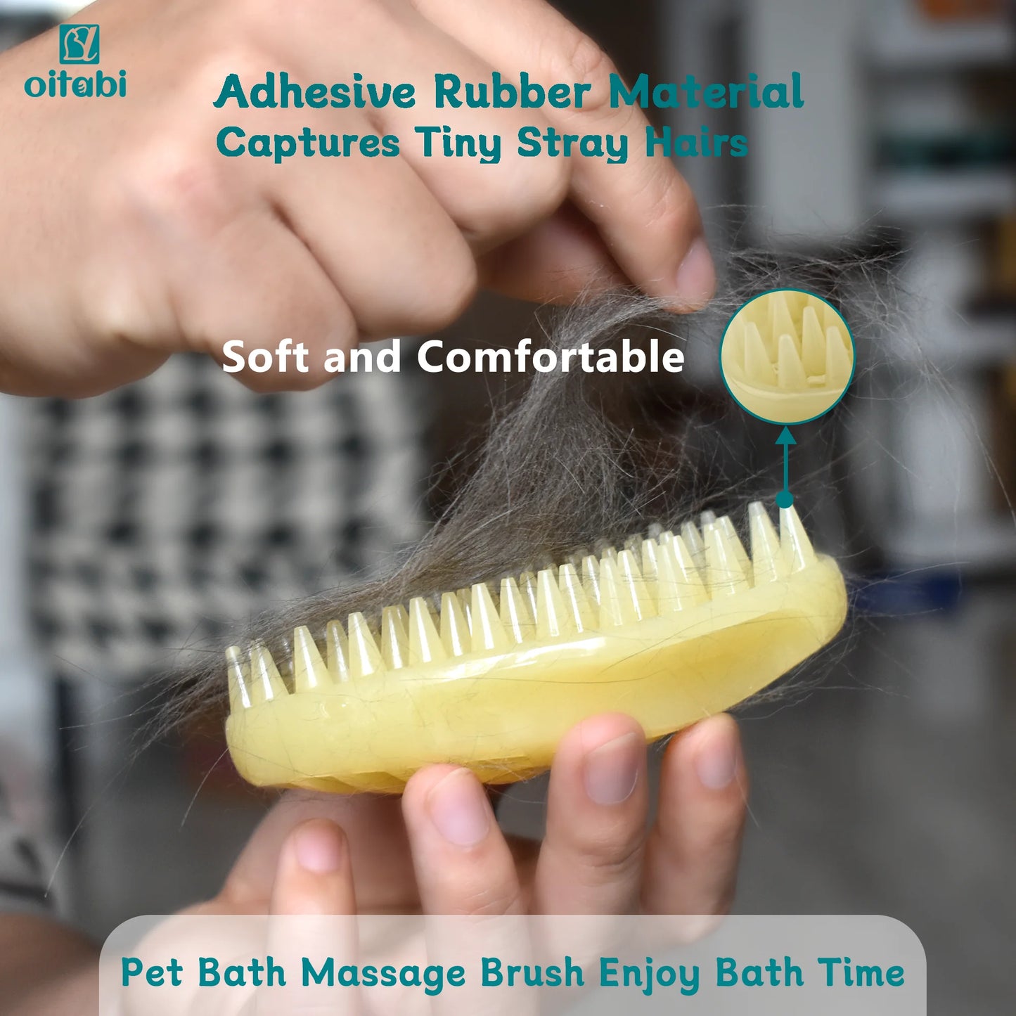 Oitabi Pet Soft Rubber Brush for Short Hair Dogs Cats, Shower Wash Curry Brush, Dog Hair Combing Back Massage for Short Hair Pet