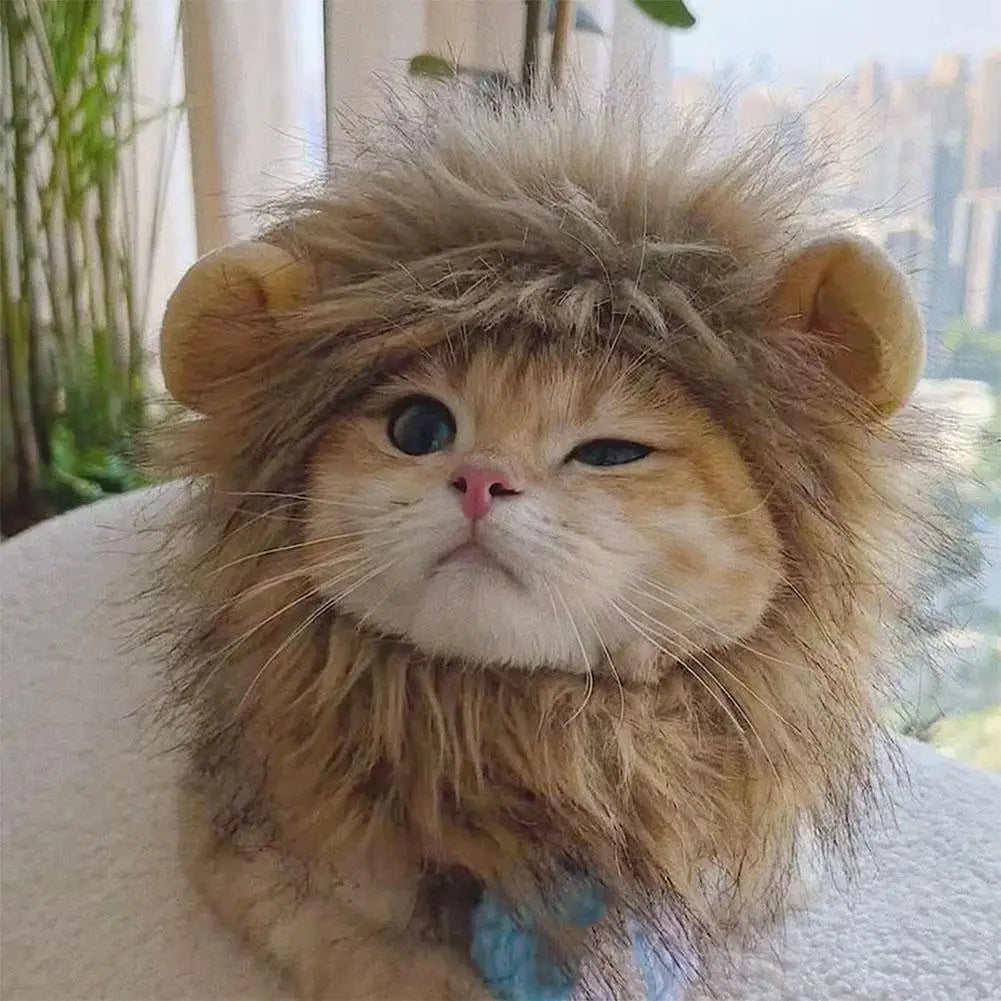 Cat Hairpiece Humorous Lion Mane Headgear for Dogs and Cats Adjustable Costume Accessories for Fun Dress-up and Play