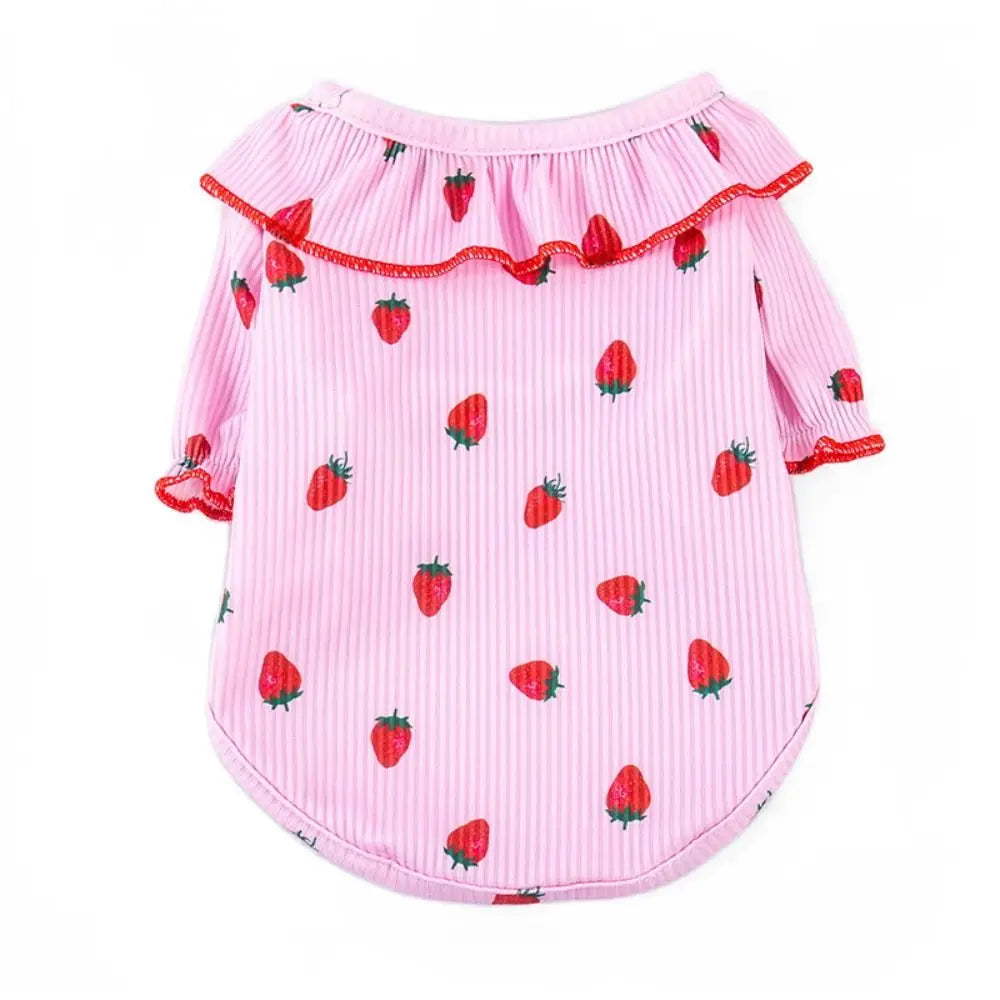 Suministros para mascotas: Camiseta con base de fresa para mascotas, ropa transpirable y a la moda, falda suave para gatos y gatitos.