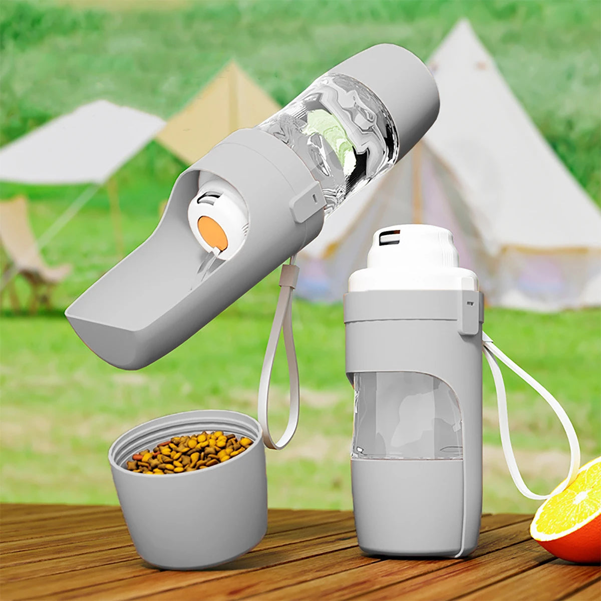 Botella de agua portátil para perros y gatos con almacenamiento de alimentos y contenedor de agua para cachorros, cuenco alimentador para perros, suministros para mascotas de viaje al aire libre