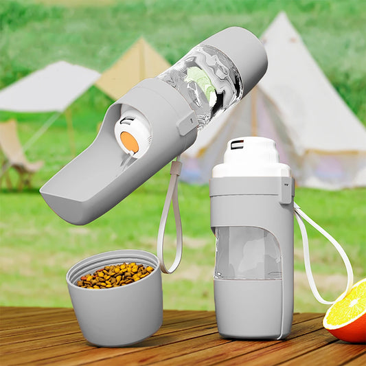 Botella de agua portátil para perros y gatos con almacenamiento de alimentos y contenedor de agua para cachorros, cuenco alimentador para perros, suministros para mascotas de viaje al aire libre