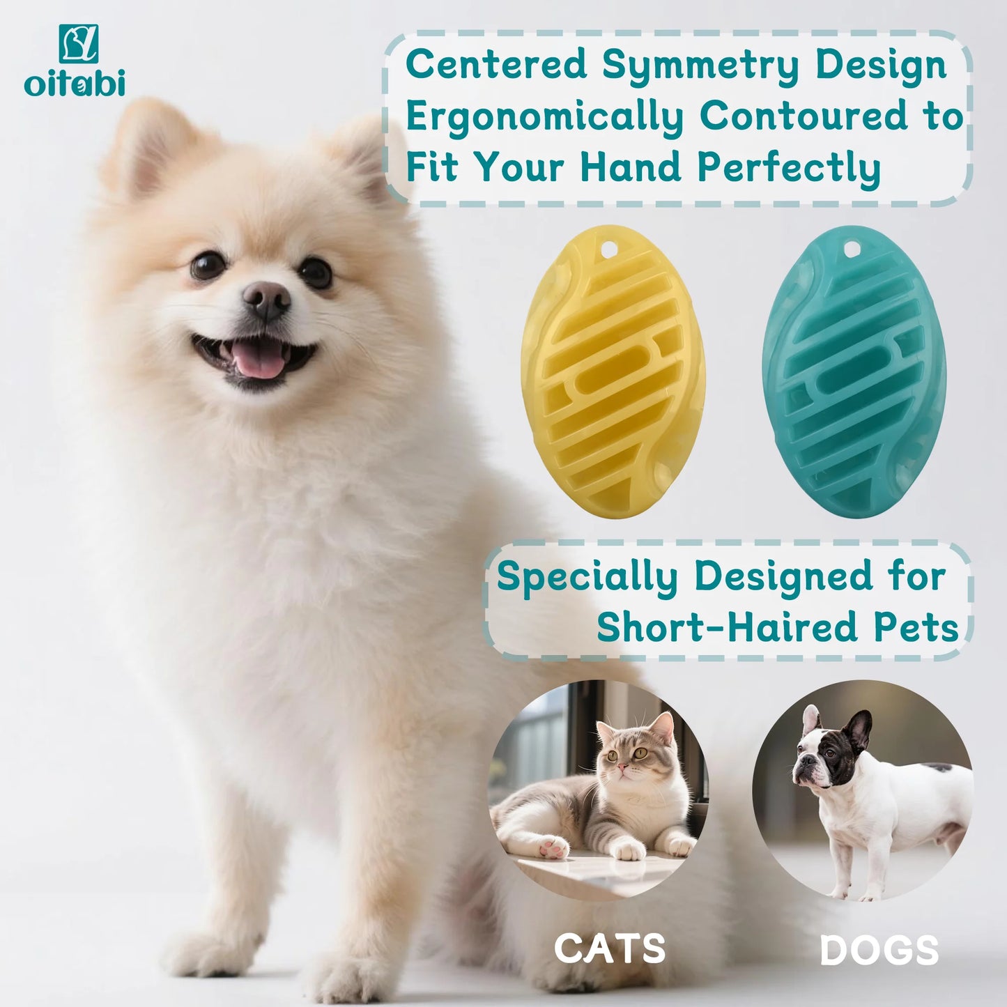 Oitabi Pet Soft Rubber Brush for Short Hair Dogs Cats, Shower Wash Curry Brush, Dog Hair Combing Back Massage for Short Hair Pet
