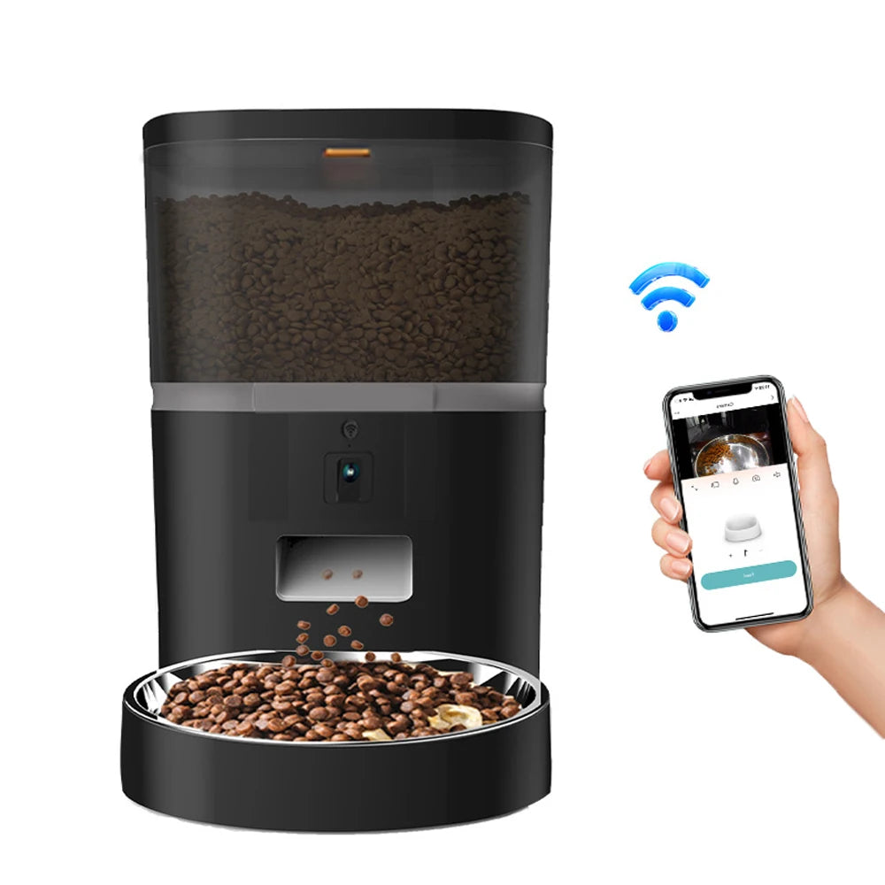 4L WiFi Automatic Cats Feeder With Camera Video Dogs Food Dispenser Pet Smart Voice RecorderAuto Feeder For Cat Dog Bowl