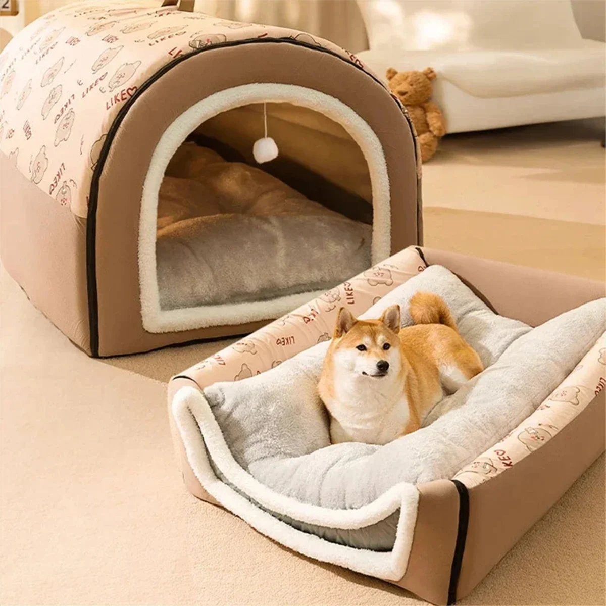 Cama Casita 2 en 1 Desmontable y Térmica para Mascotas