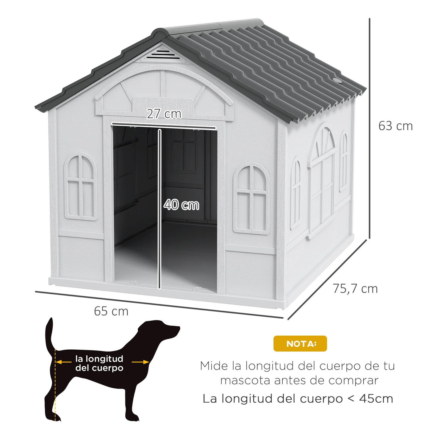 Pawhut Dog Kennel 65X75.7X63 cm with Gray and White Window Pattern