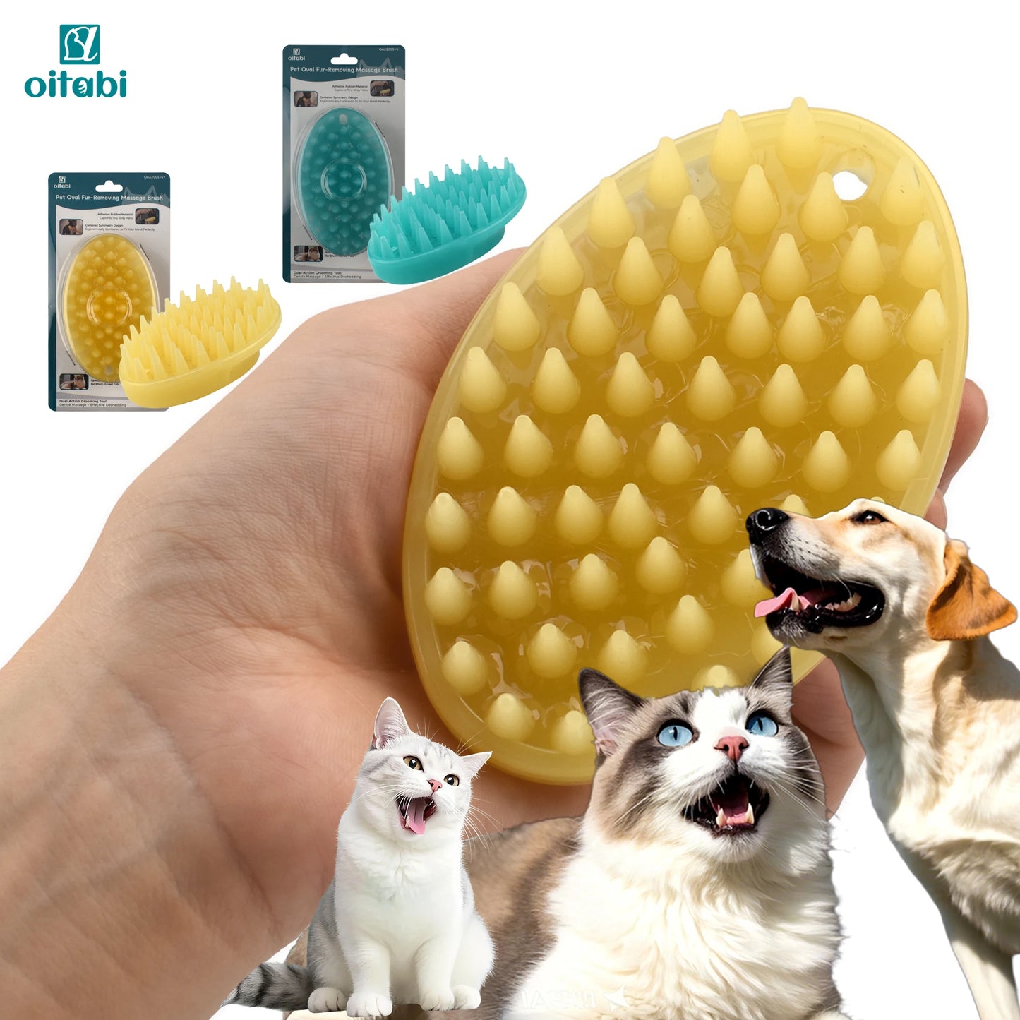 Oitabi Pet Soft Rubber Brush for Short Hair Dogs Cats, Shower Wash Curry Brush, Dog Hair Combing Back Massage for Short Hair Pet