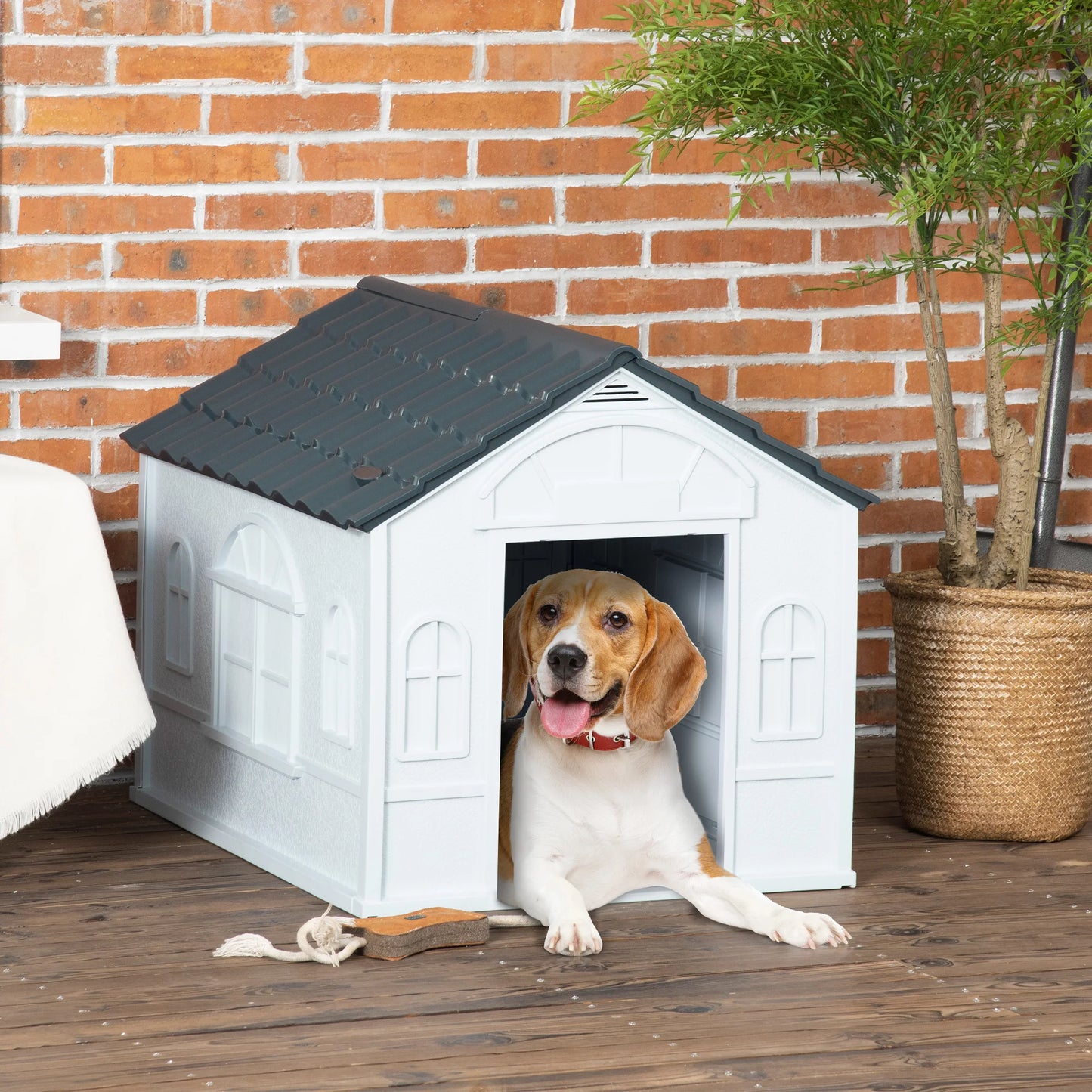 Pawhut Dog Kennel 65X75.7X63 cm with Gray and White Window Pattern