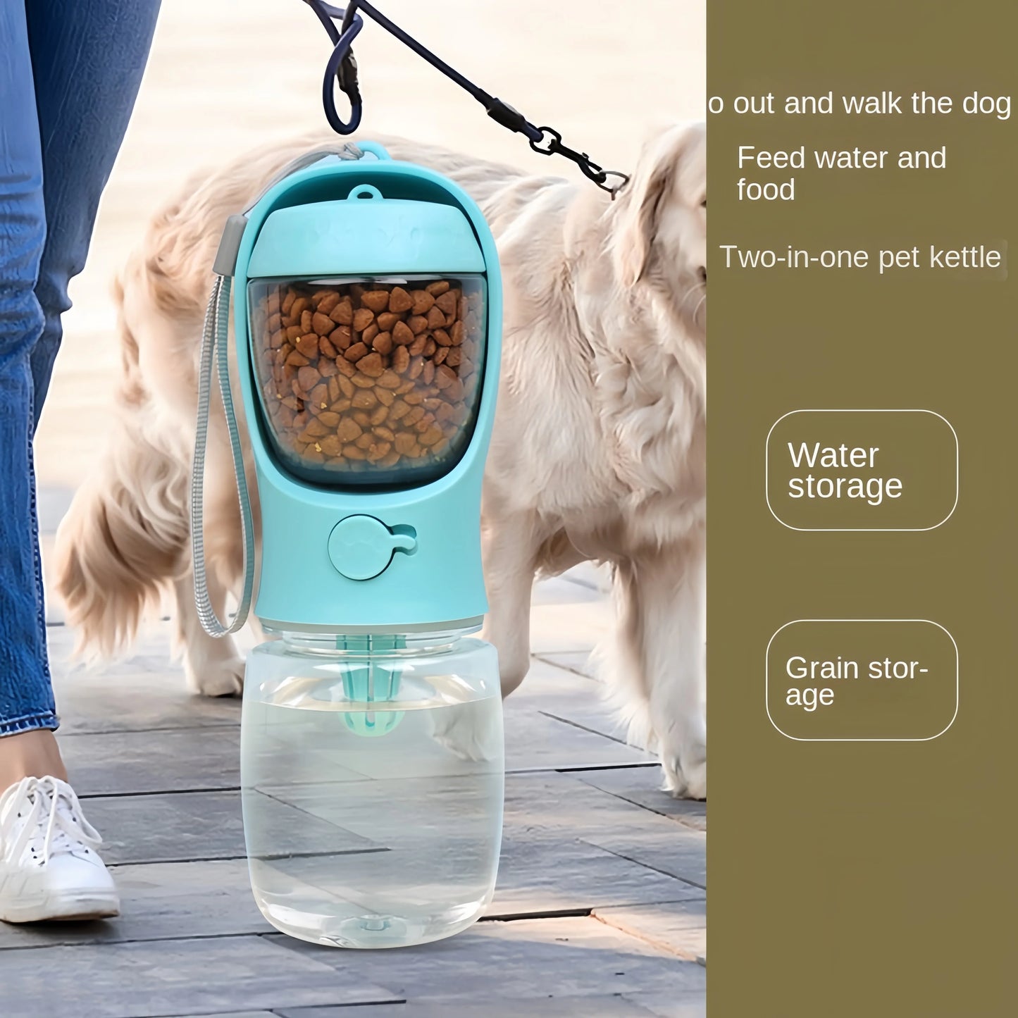 Botella de Agua Portátil para Perros y Gatos con Contenedor de Almacenamiento de Comida y Agua para Cachorros, Mascotas, Perros, Tazón de Alimentación, Suministros para Mascotas de Viaje al Aire Libre