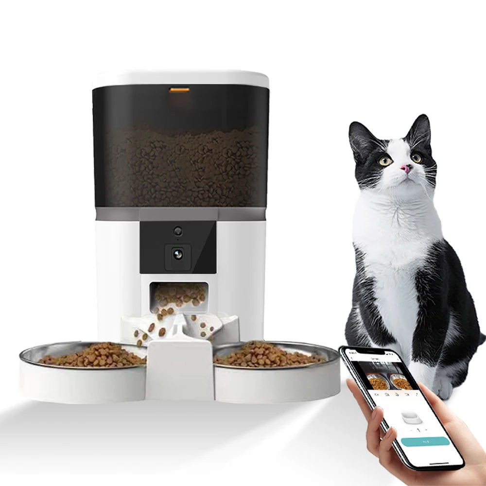 4L WiFi Automatic Cats Feeder With Camera Video Dogs Food Dispenser Pet Smart Voice RecorderAuto Feeder For Cat Dog Bowl